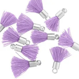 10mm Purple Fabric Tassel with Silver Cap (10 Pieces)