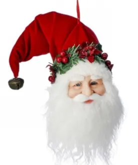 14" Plush Santa Head Poinsettia Ornament