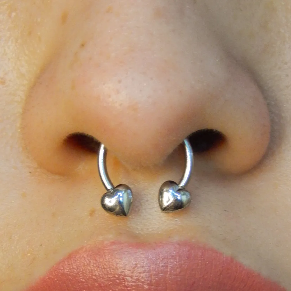 16G Heart Shape Ends Horseshoe Septum Ring