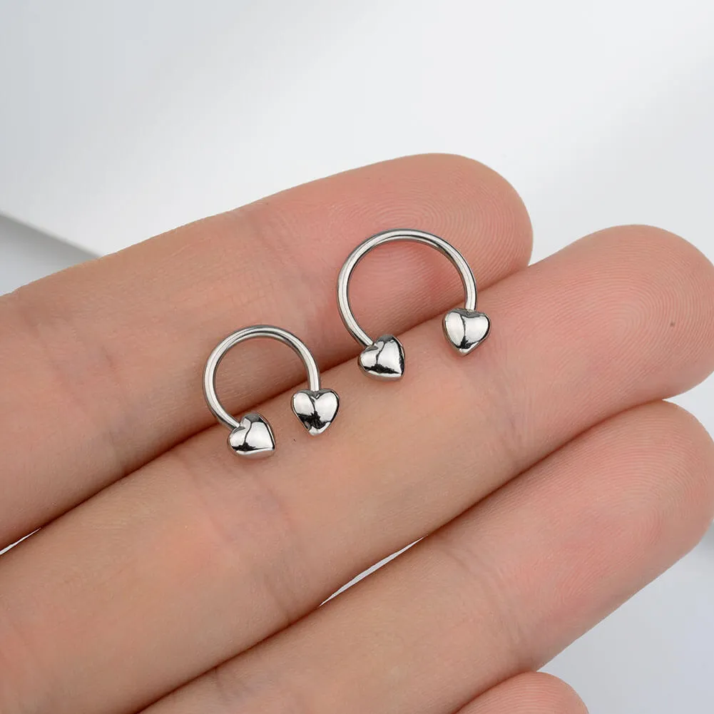 16G Heart Shape Ends Horseshoe Septum Ring