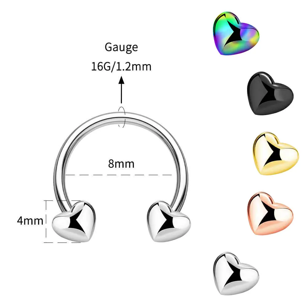 16G Heart Shape Ends Horseshoe Septum Ring