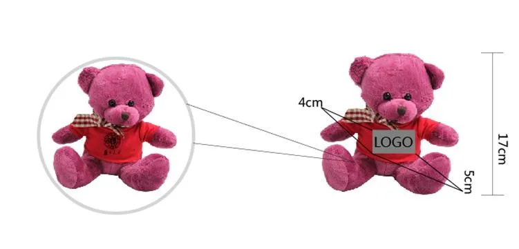 17cm Teddy Bear Plush Toy With T-Shirt And Checkered Ribbon