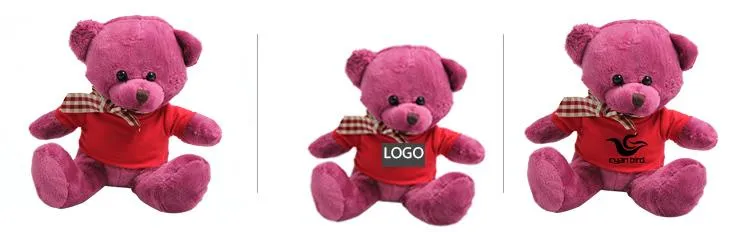 17cm Teddy Bear Plush Toy With T-Shirt And Checkered Ribbon