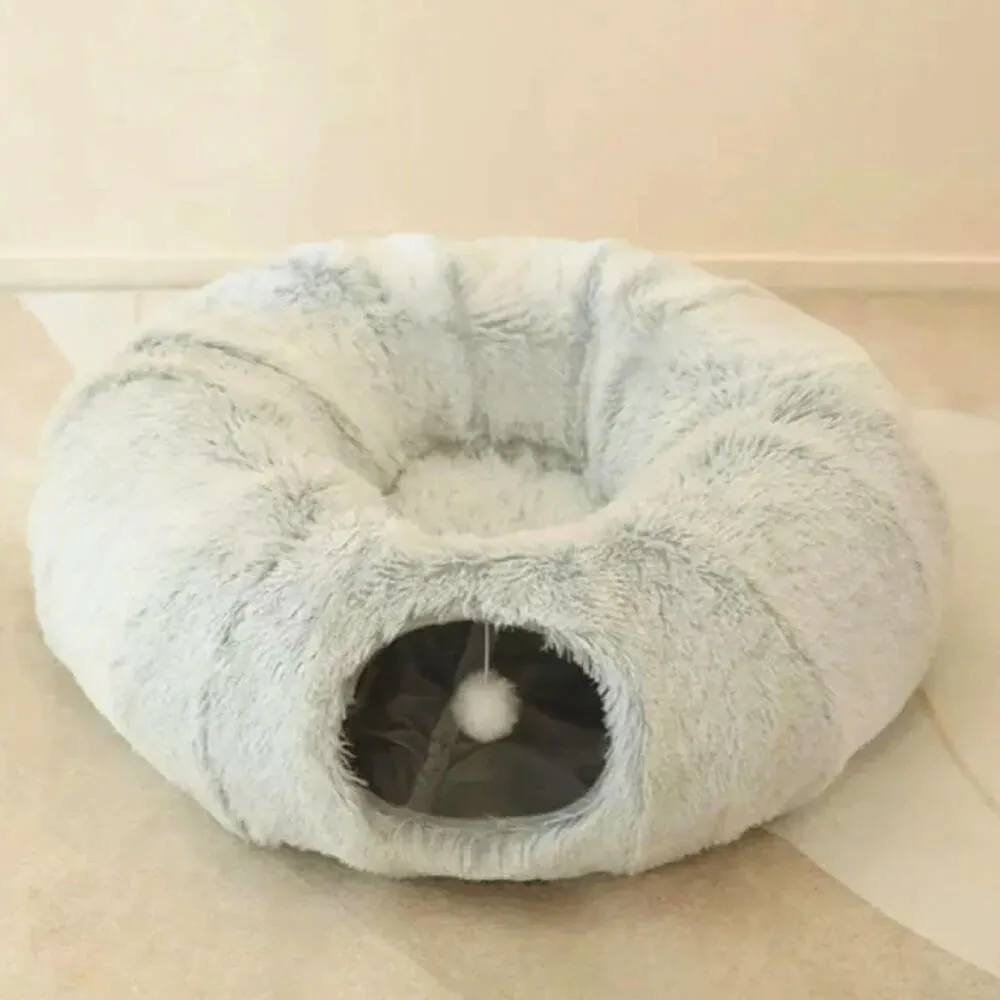 2 in 1 Foldable Indoor Soft Round Cat Tunnel Bed