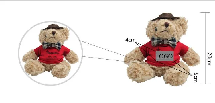 20cm Teddy Bear Plush Toy With T-Shirt And Hat