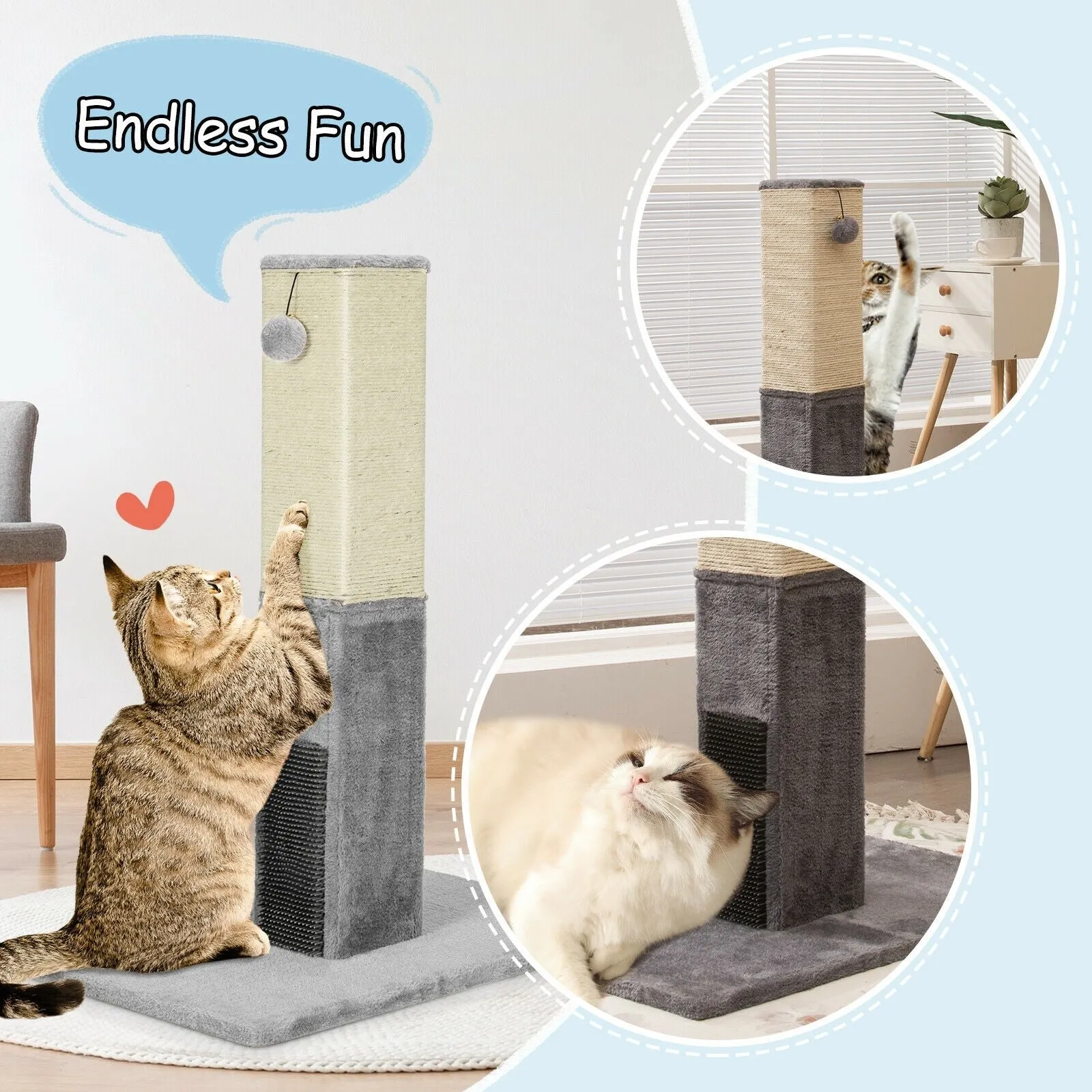 31" Tall Cat Scratching Post with Sisal Rope - Grey