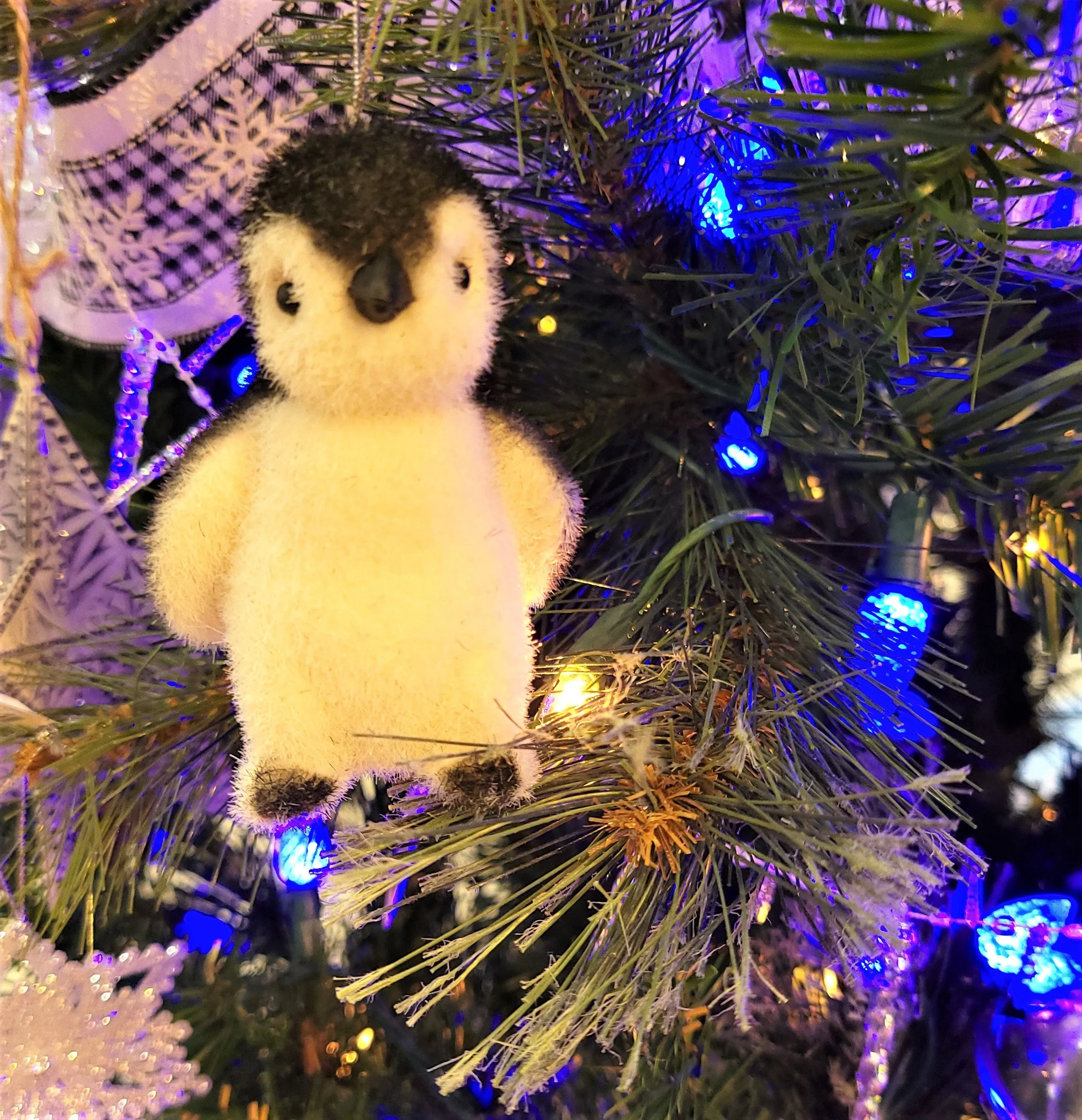 3.5" Fluffy Flocked Penguin Tree Ornaments