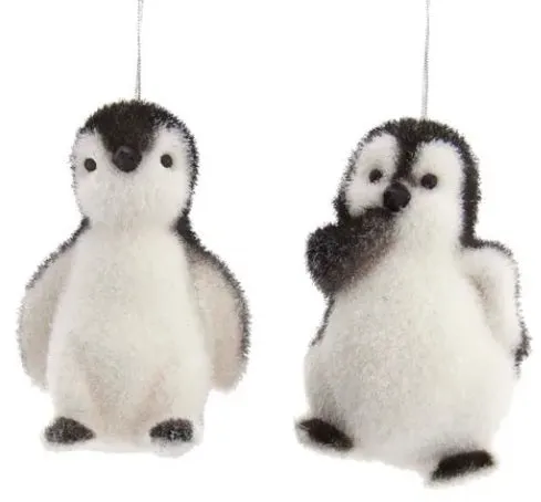 3.5" Fluffy Flocked Penguin Tree Ornaments