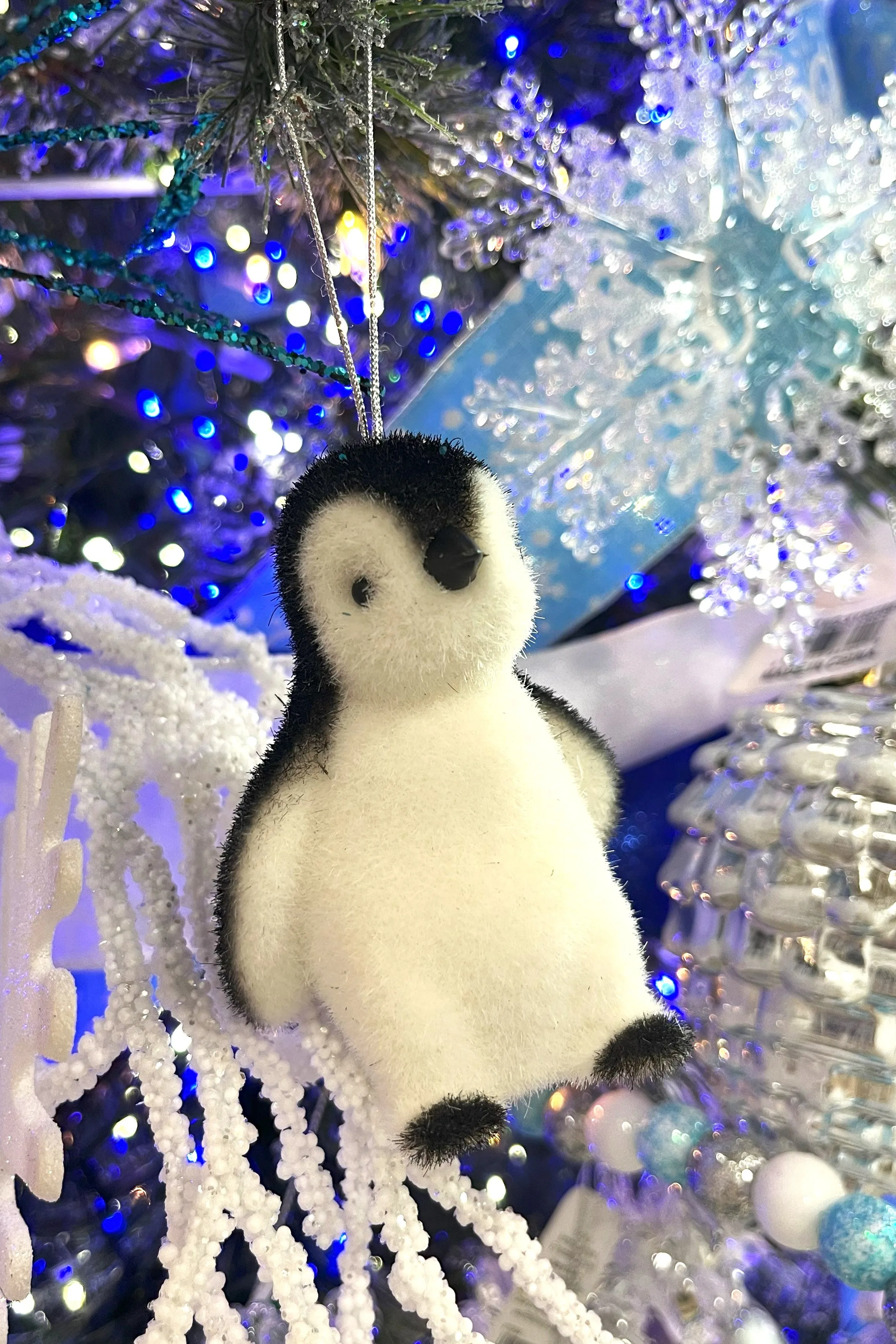 3.5" Fluffy Flocked Penguin Tree Ornaments