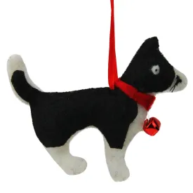 4.5" Cream White and Black Cat with Bell Christmas Ornament