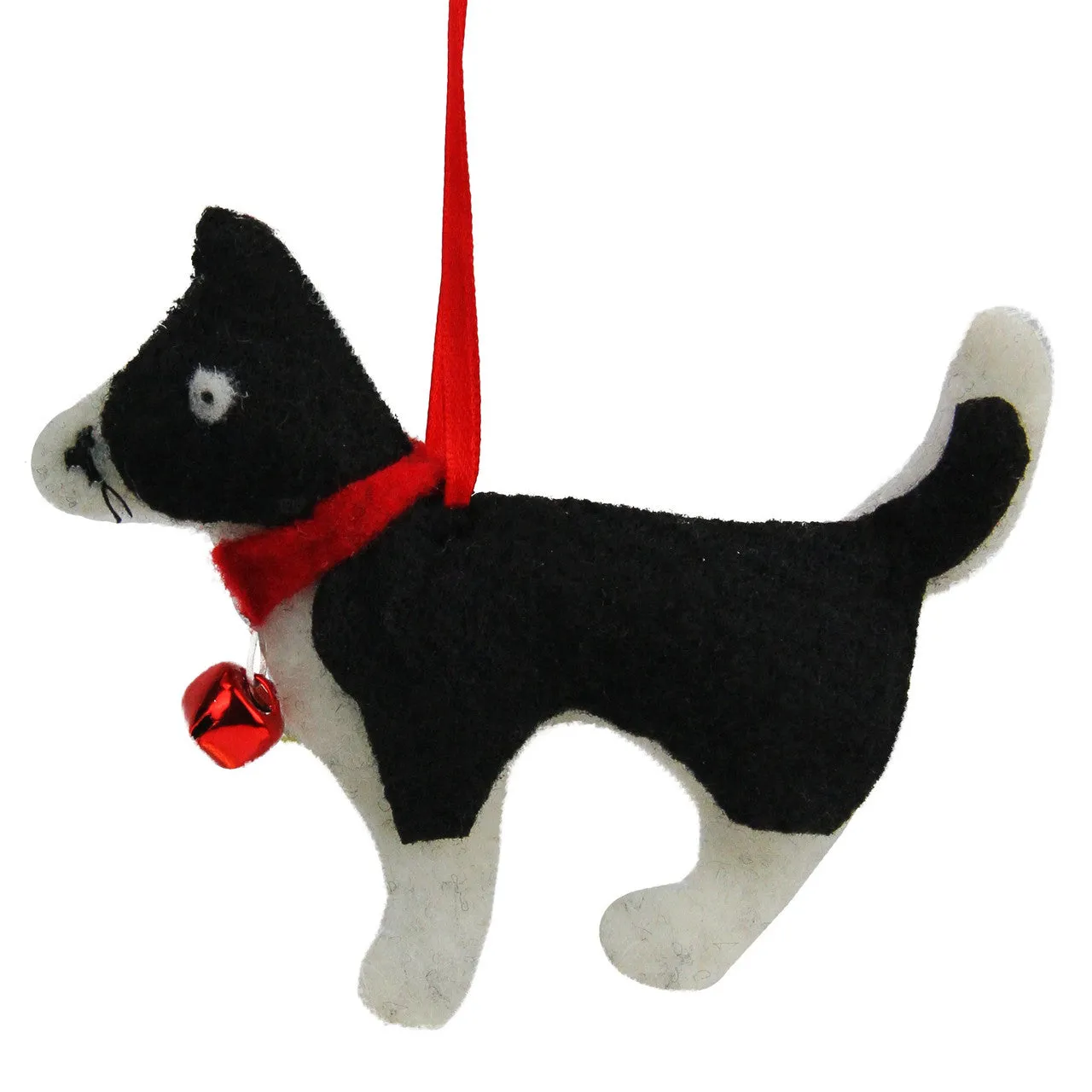 4.5" Cream White and Black Cat with Bell Christmas Ornament