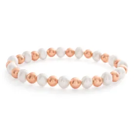 6.5mm Mixed Colour Freshwater Pearl 17.5cm Bracelet with Rose Tone Hematite Beads