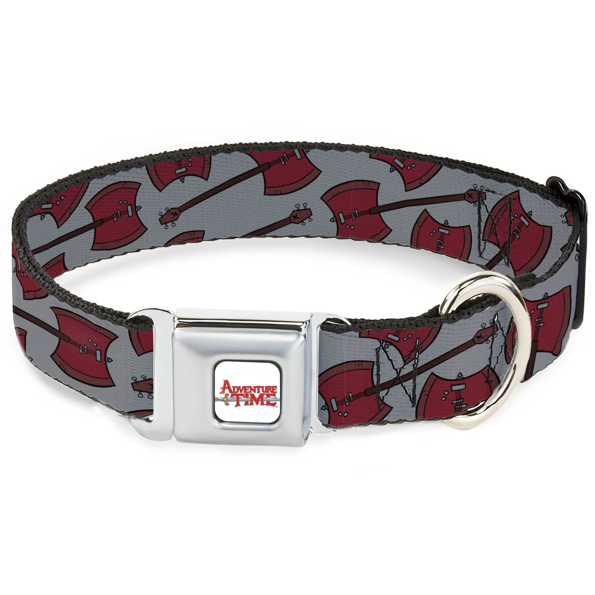 ADVENTURE TIME Title Logo Full Color White Seatbelt Buckle Collar - Adventure Time Marceline's Axe Bass Guitar Scattered Gray