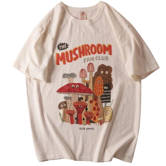 Amy Fashion - Cotton Material Retro Apricot Mushroom Cute T Shirts