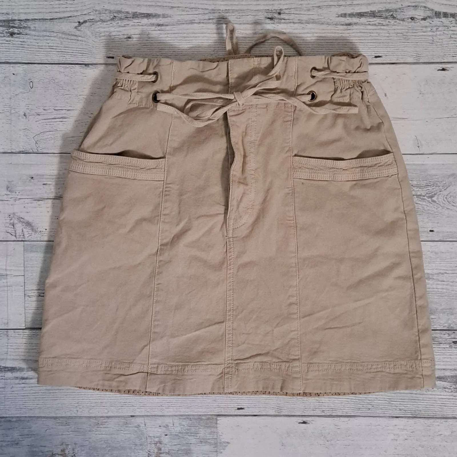 Anthropologie Cotton Tie Skirt Khaki