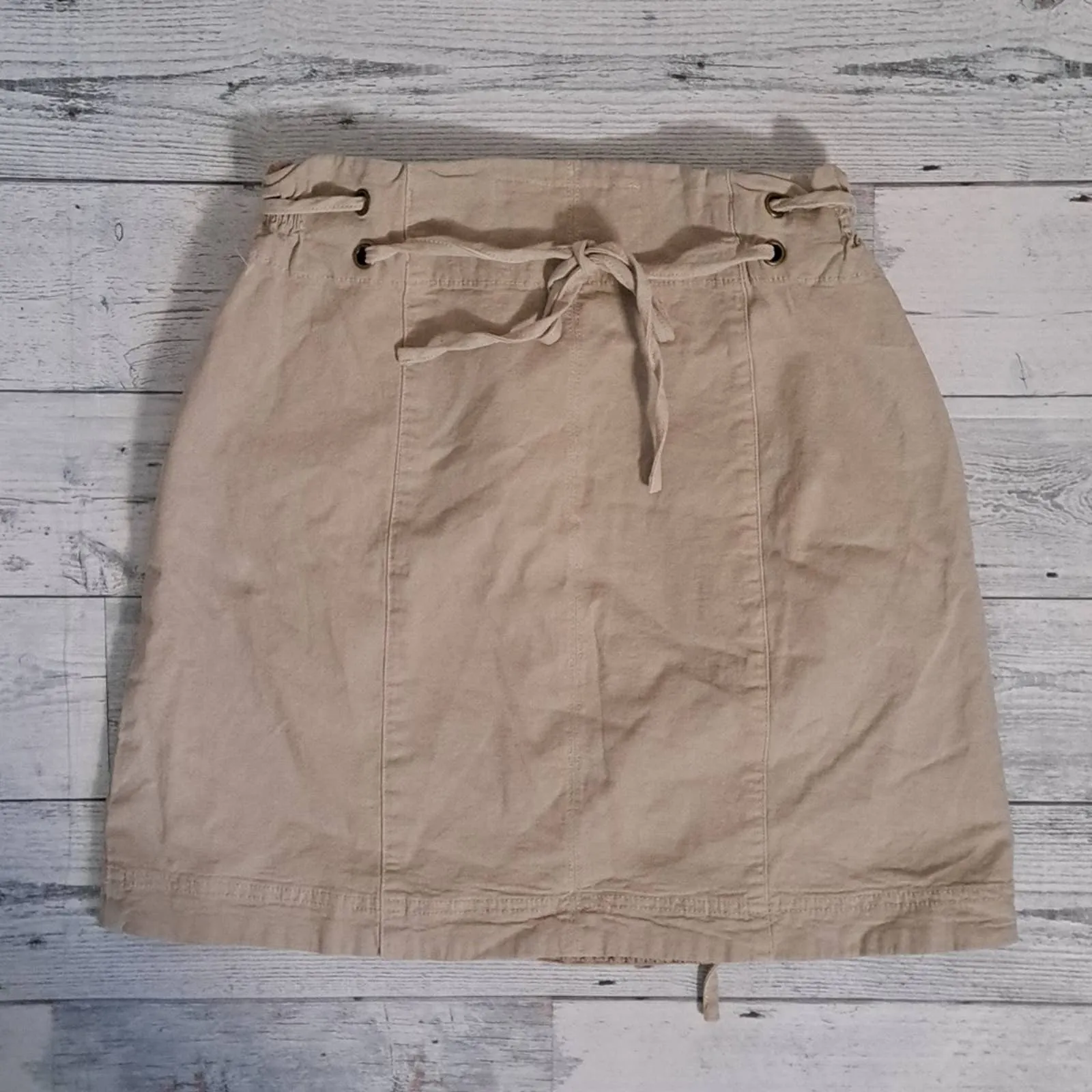 Anthropologie Cotton Tie Skirt Khaki