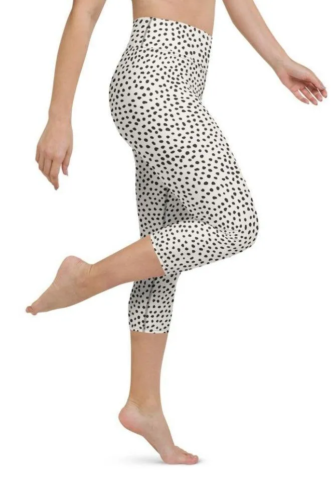 Beige Polka Dot Pattern Yoga Capris