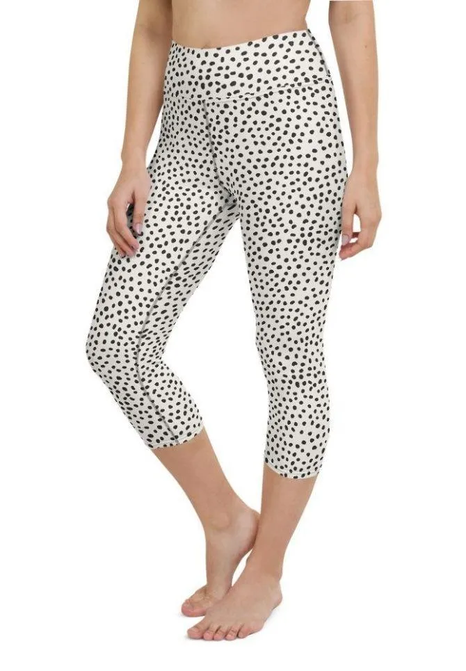 Beige Polka Dot Pattern Yoga Capris