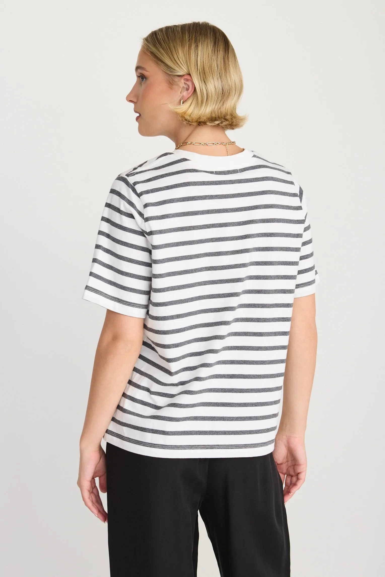 Binding Charcoal White Stripe Boxy Fit Tee