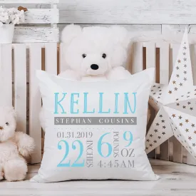 Birth Stats Pillow - Blue