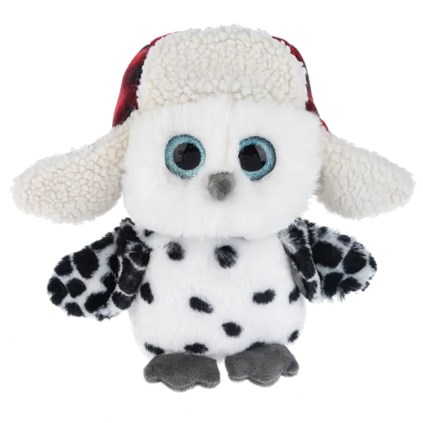 Black & White Flapjack Owl with Red Plaid Winter Hat