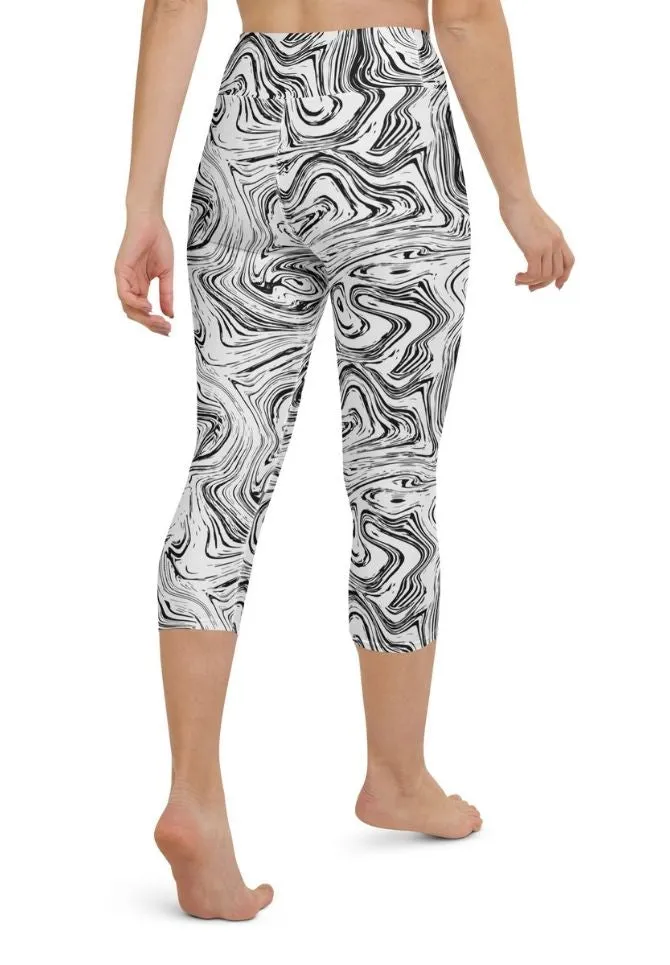 Black & White Marble Yoga Capris