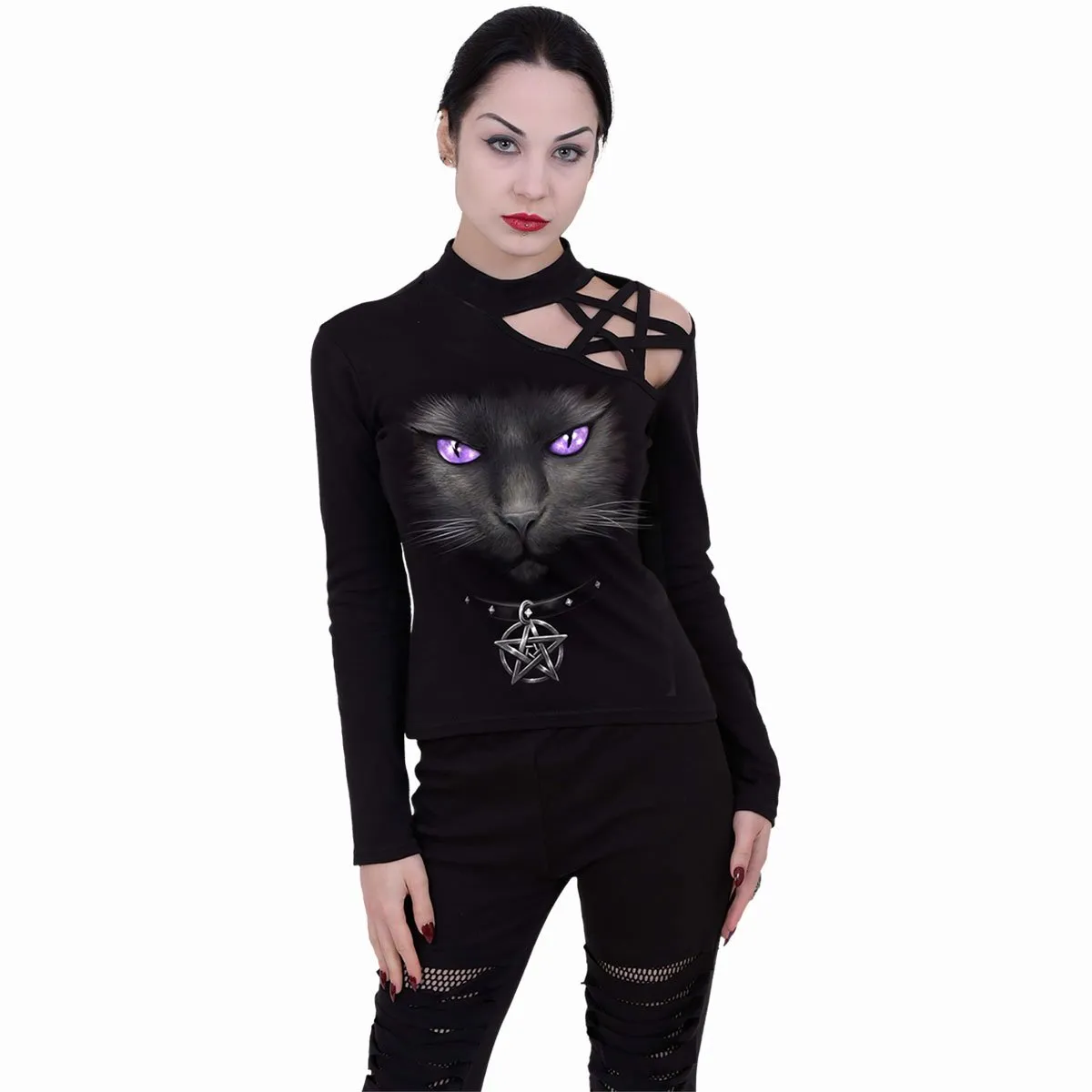 BLACK CAT - Pentagram Shoulder Longsleeve Top