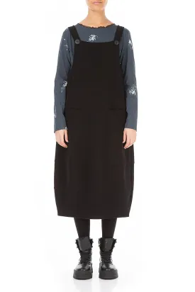 Black Cotton Jersey Balloon Dungaree Dress