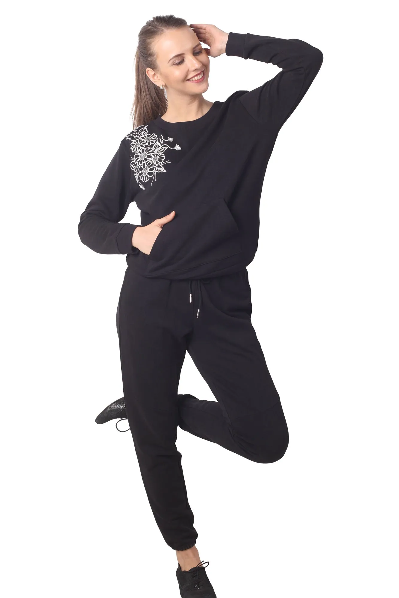 Black Embroidered Floral Sweatshirt