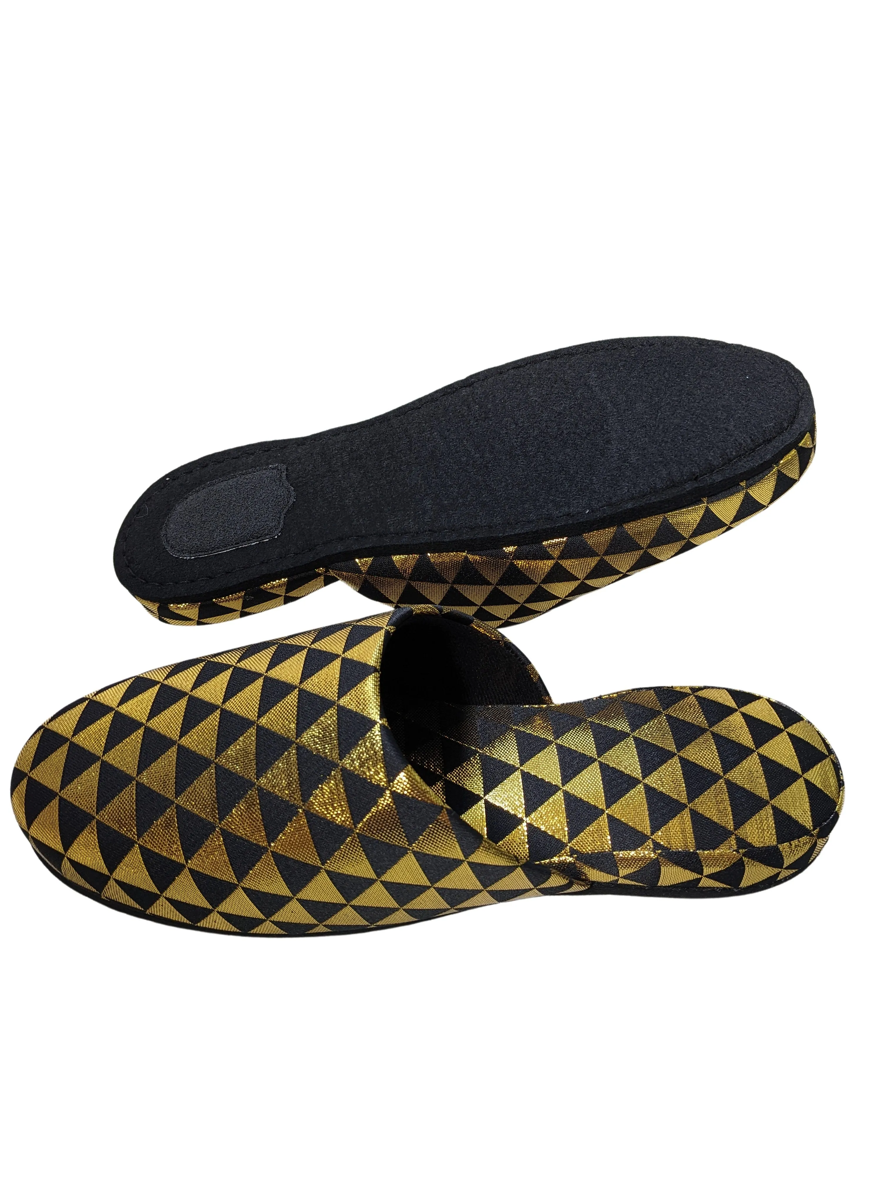 Black Gold Triangle Shiny Slippers [Large / XL]