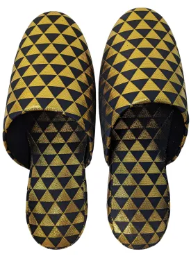 Black Gold Triangle Shiny Slippers [Large / XL]