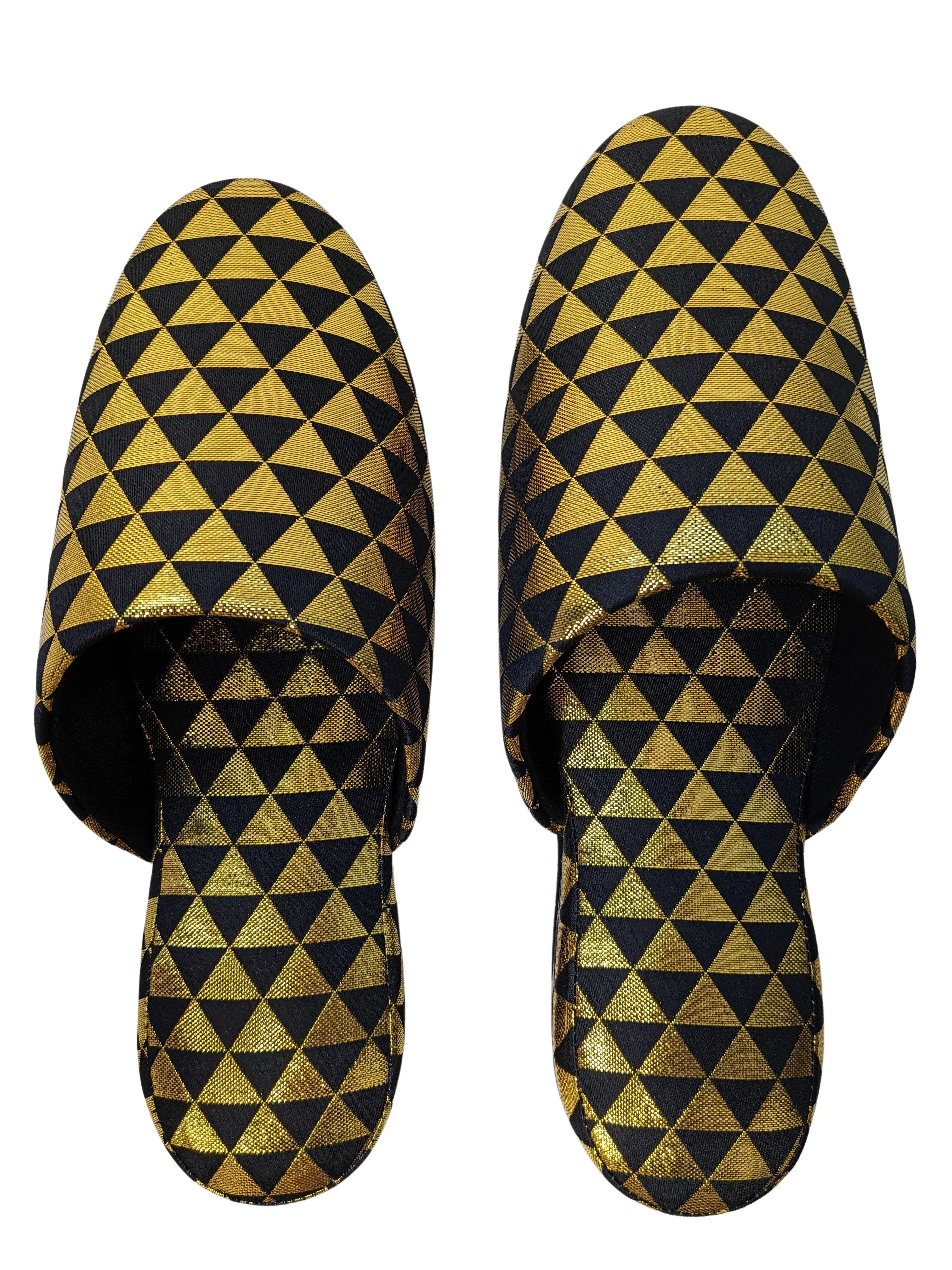 Black Gold Triangle Shiny Slippers [Large / XL]