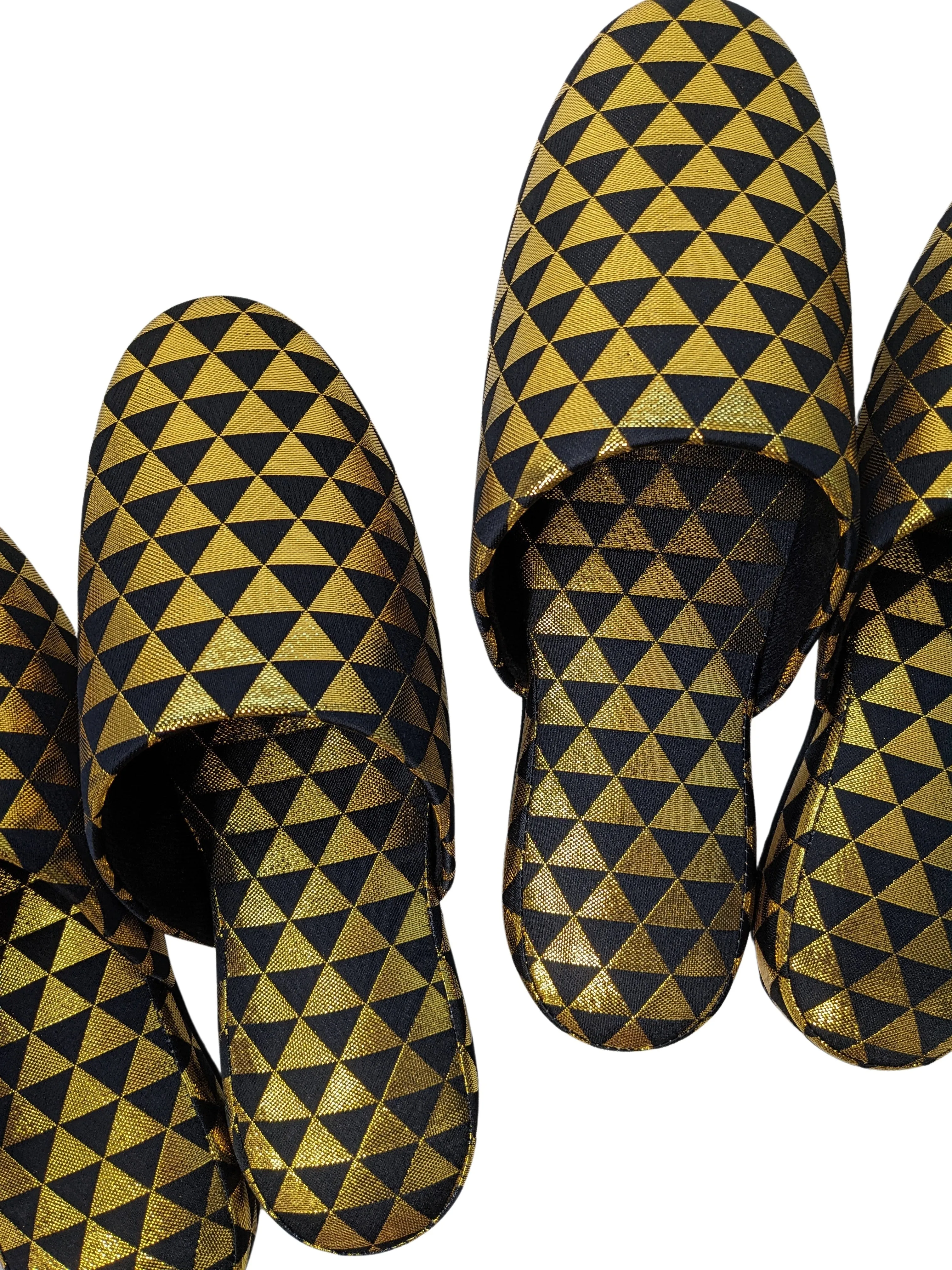 Black Gold Triangle Shiny Slippers [Large / XL]