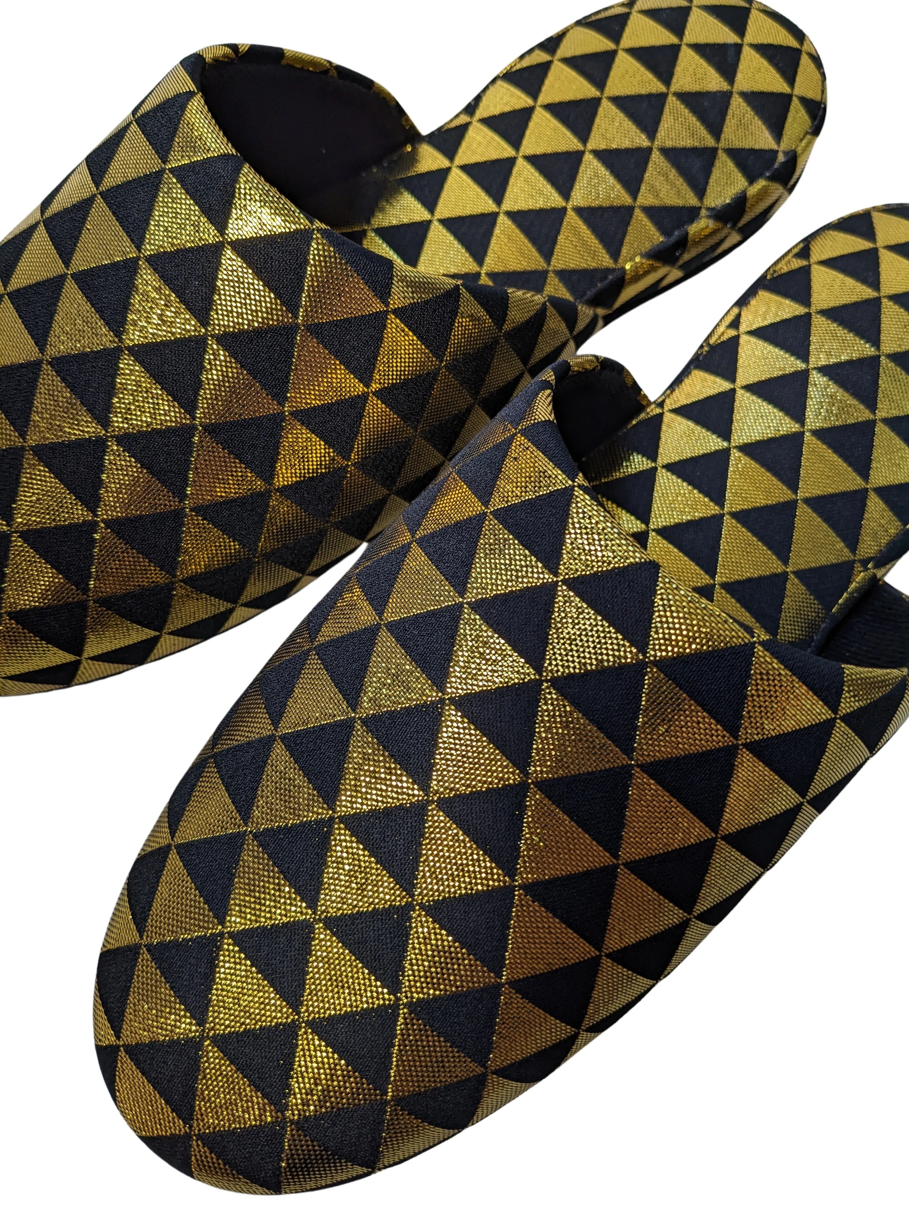 Black Gold Triangle Shiny Slippers [Large / XL]