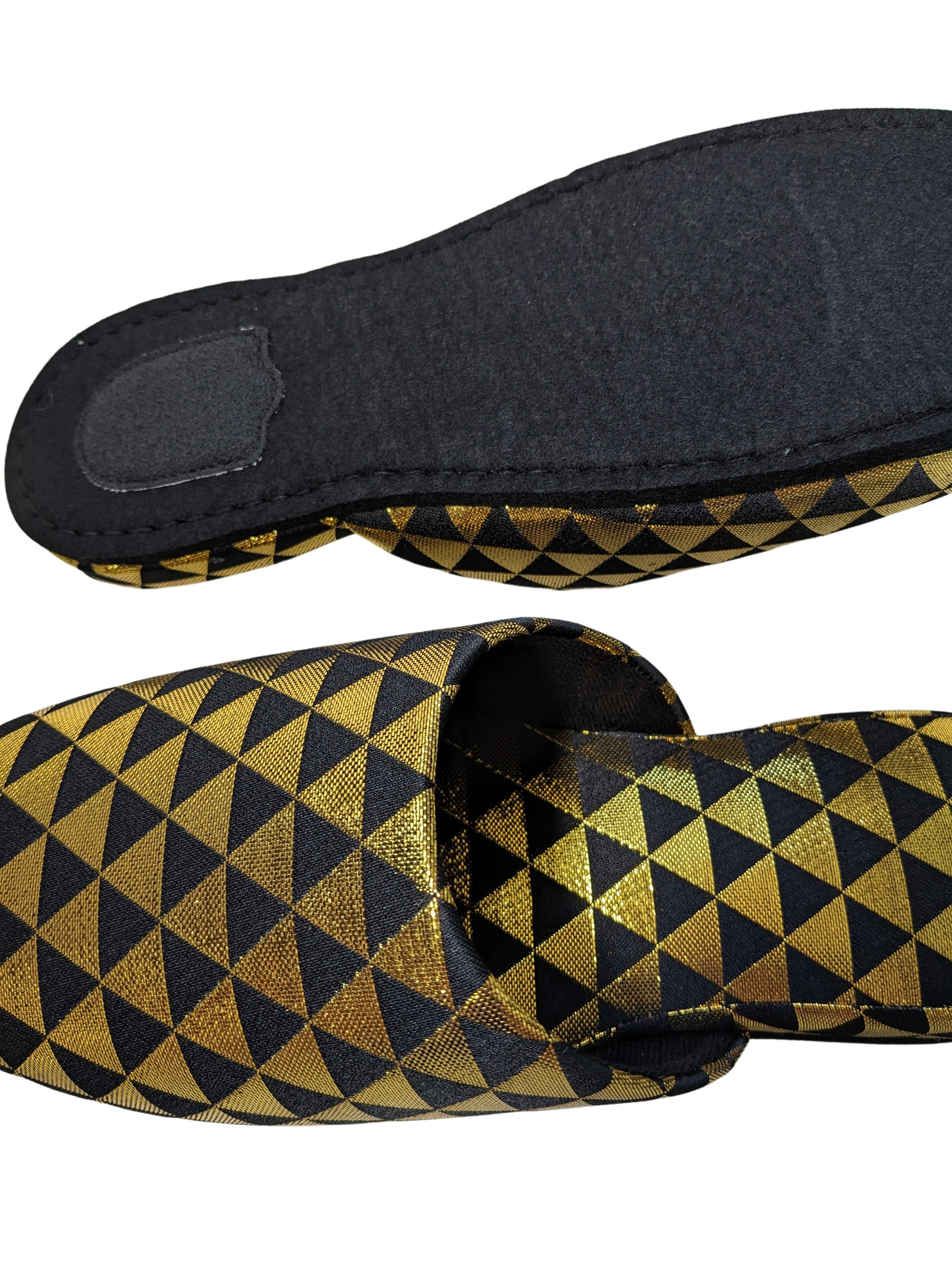 Black Gold Triangle Shiny Slippers [Large / XL]