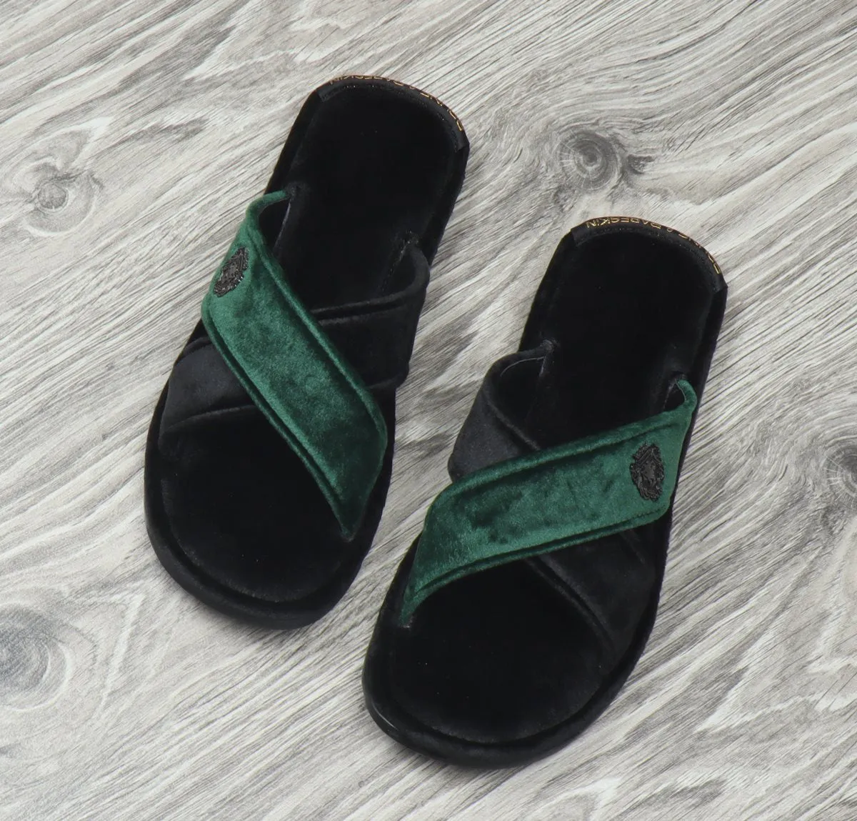 Black-Green Cross Straps Comfy Velvet Slide-in Slippers By Brune & Bareskin