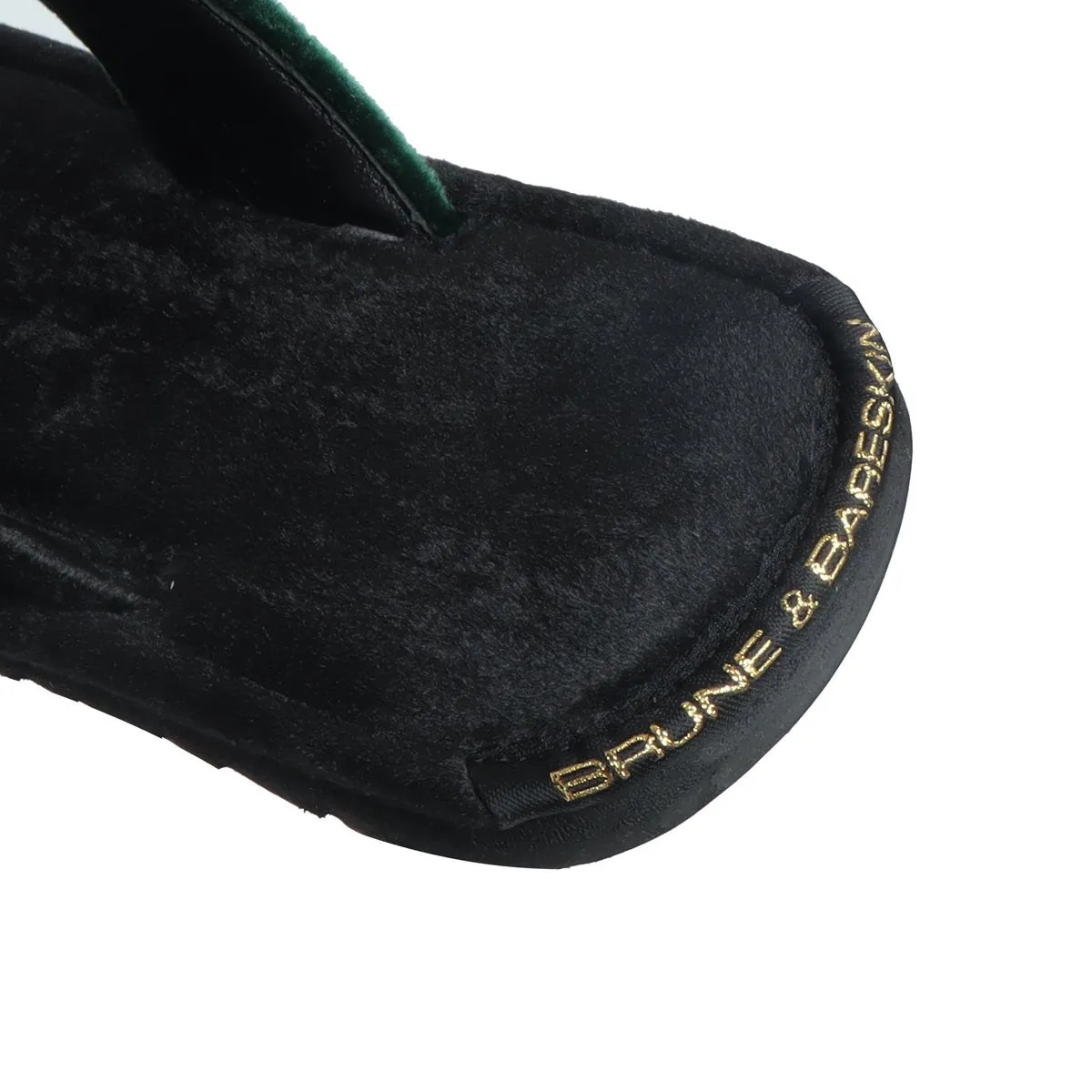 Black-Green Cross Straps Comfy Velvet Slide-in Slippers By Brune & Bareskin