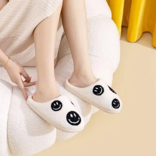 Black Smiley Face Slippers