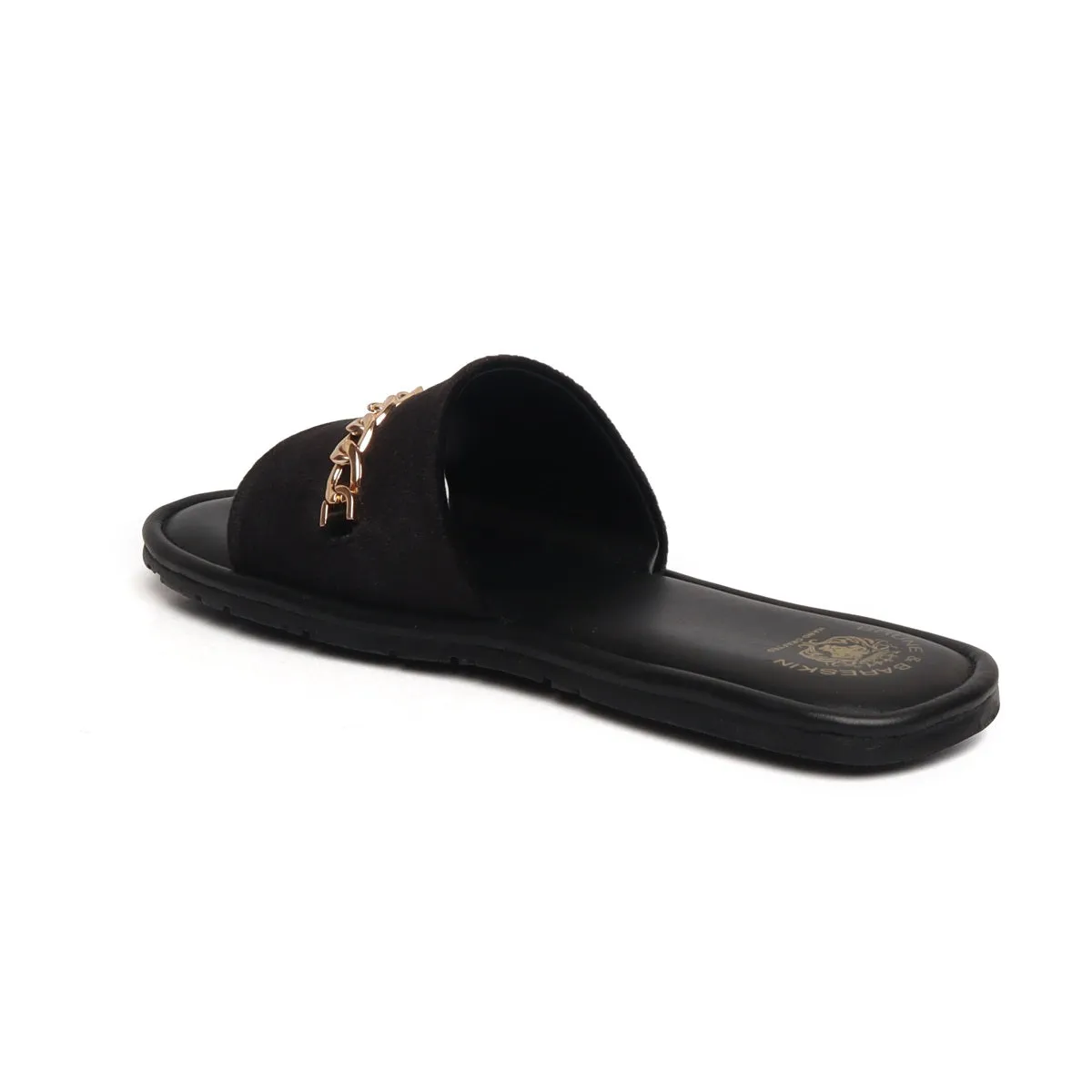 Black Velvet Chain Slide-In-Slippers by Brune & Bareskin