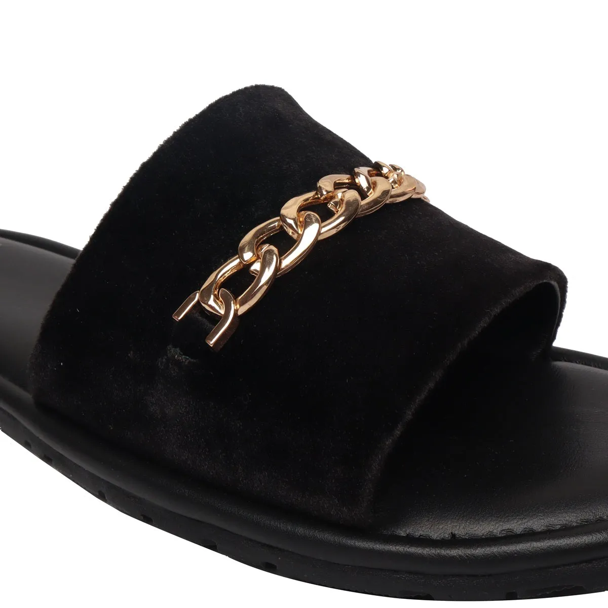 Black Velvet Chain Slide-In-Slippers by Brune & Bareskin