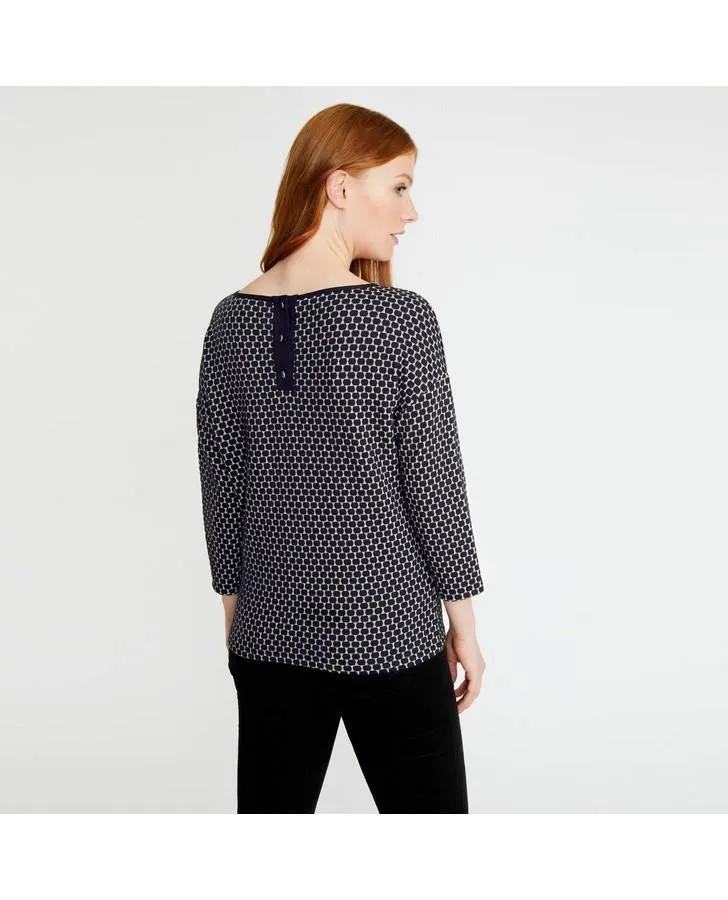 Black/Ivory 3/4 Sleeve Slash Neck Texture Spot Top