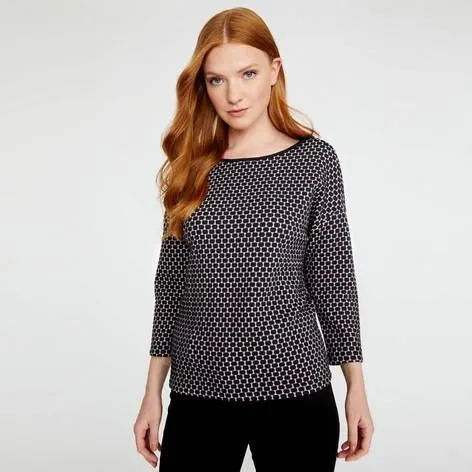 Black/Ivory 3/4 Sleeve Slash Neck Texture Spot Top