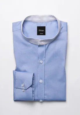 BLUE CHAMBRAY BAND COLLAR SHIRT