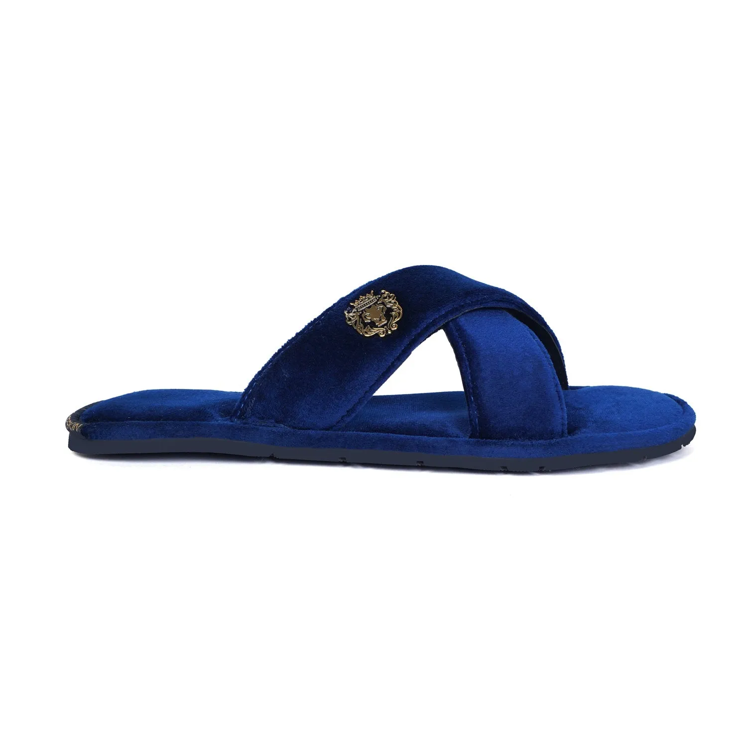 Blue Cross Straps Comfy Velvet Slide-in Slippers By Brune & Bareskin