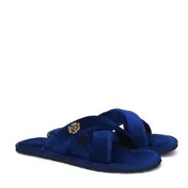 Blue Cross Straps Comfy Velvet Slide-in Slippers By Brune & Bareskin