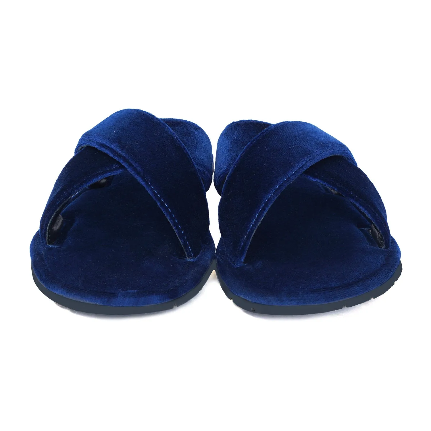 Blue Cross Straps Comfy Velvet Slide-in Slippers By Brune & Bareskin