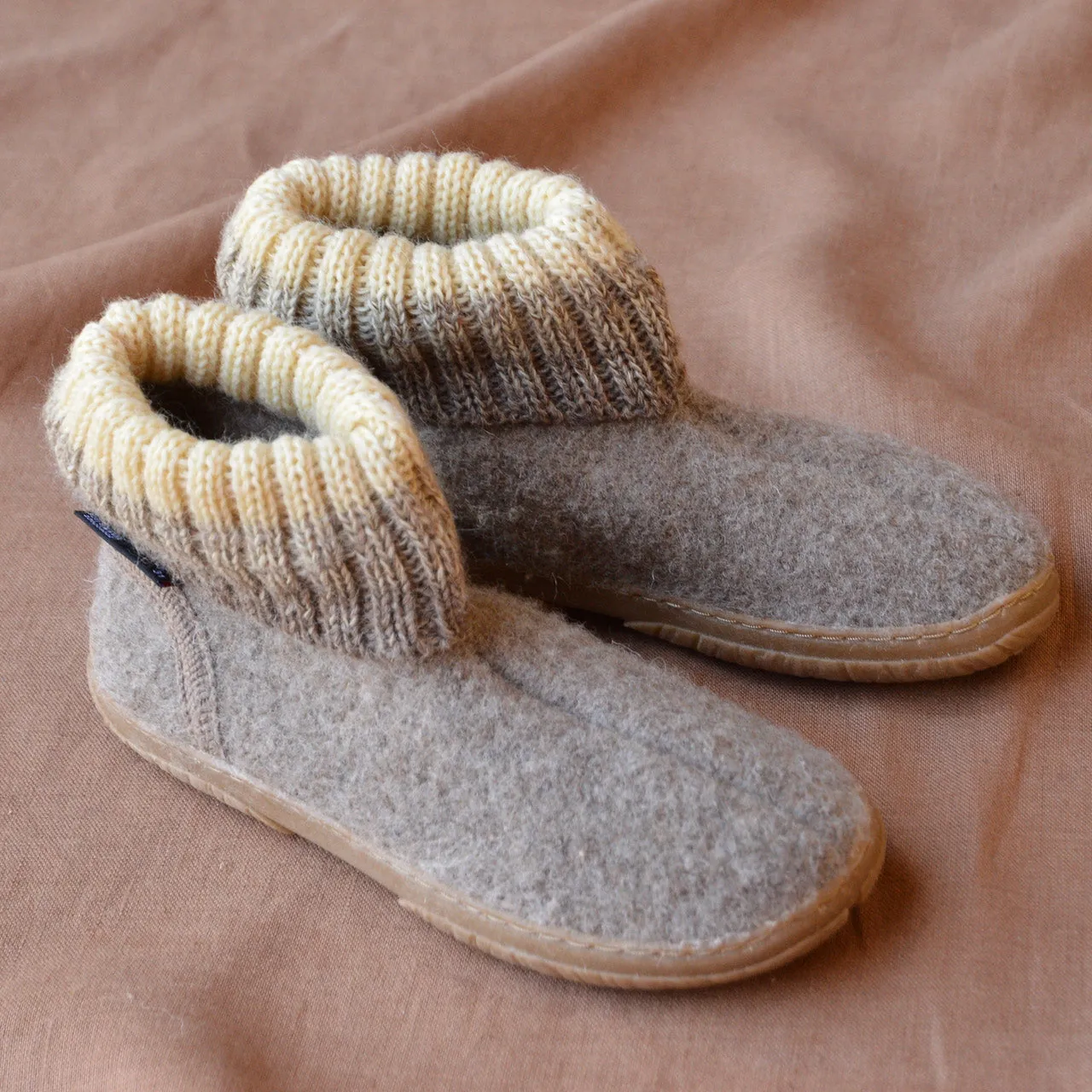 Boiled Wool Slipper Boots - Yuki - Taupe (Kids 23-35)