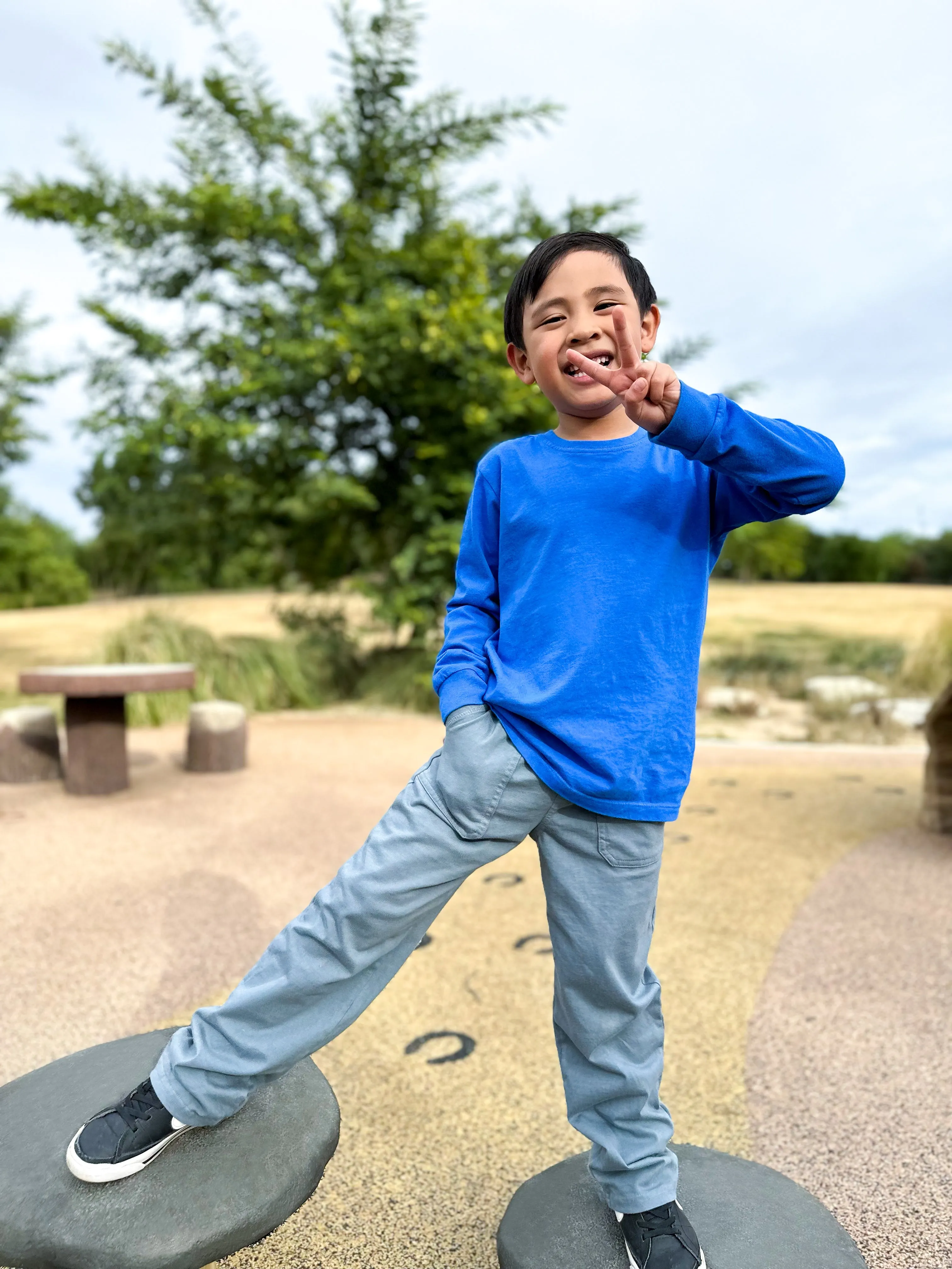 Boys Soft 100% Cotton Medium-Weight Long Sleeve Tee With Cuffs| Charcoal