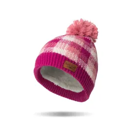 Britts Knits Ladies Sweater Weather Pom Hat - Magenta Buffalo Plaid