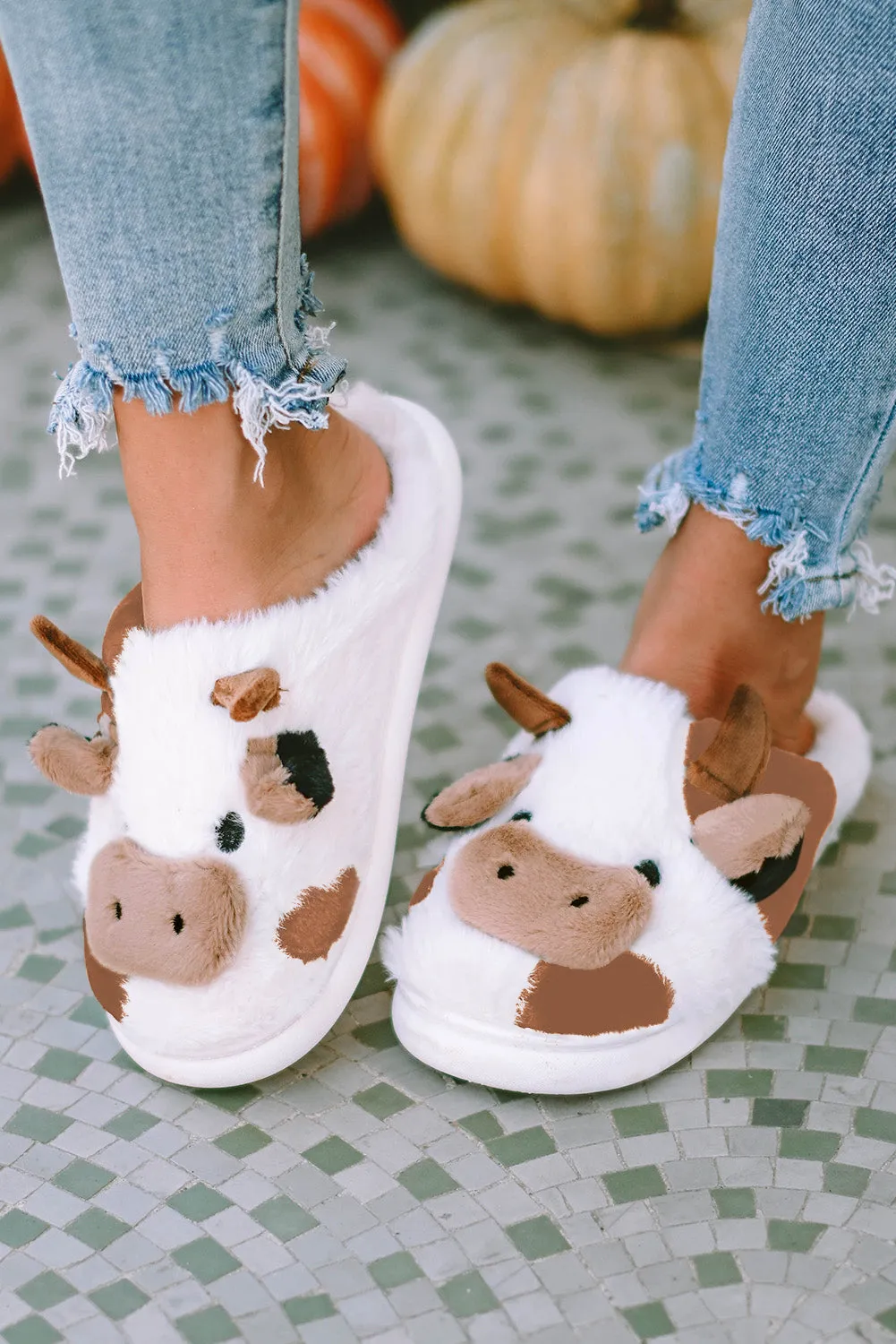 Camel Cartoon Cow Pattern Plush Lined Slippers